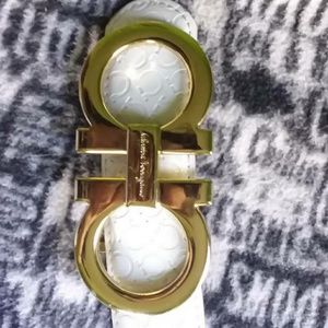 White and gold ferragamo mens belt